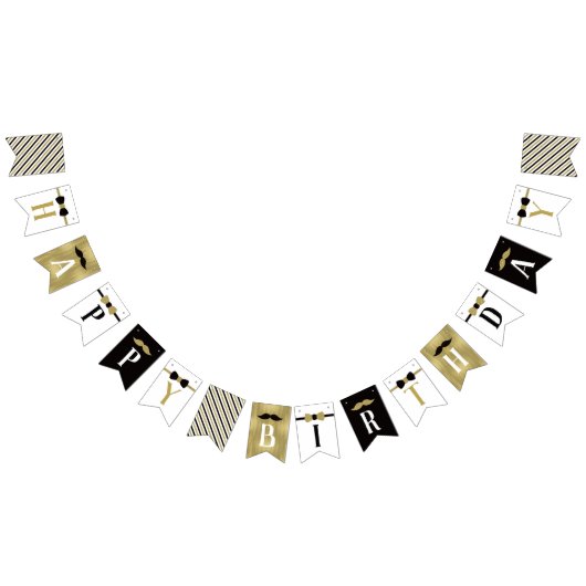 Happy Birthday Banner in Black and Imitate Gold (Alle)