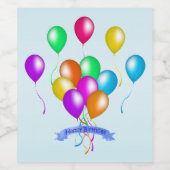 Happy Birthday Banner mit hellen festlichen Balloo Weinetikett (Einzelnes Label)
