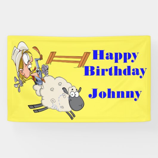 Happy Birthday Banner Mutton Bustin Kid (Horizontal)