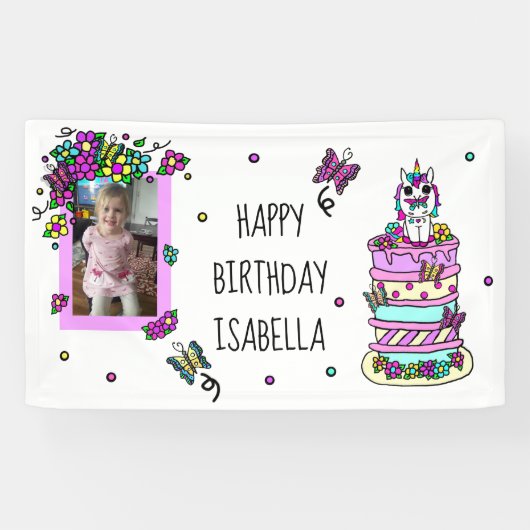 Happy Birthday Banner Personalisiert Unicorn (Horizontal)