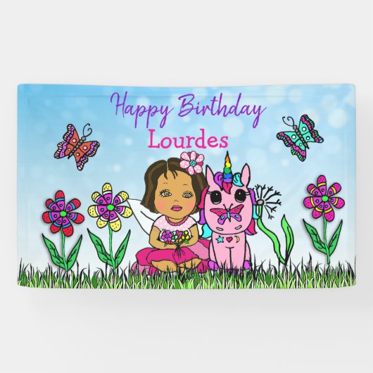 Happy Birthday Banner Unicorn und Fairy (Horizontal)