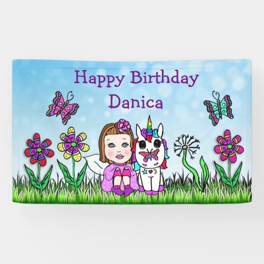 Happy Birthday Banner Unicorn und Fairy (Horizontal)