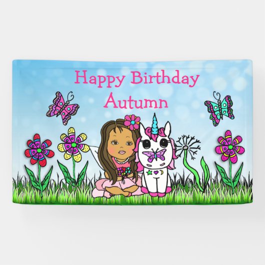Happy Birthday Banner Unicorn und Fairy (Horizontal)