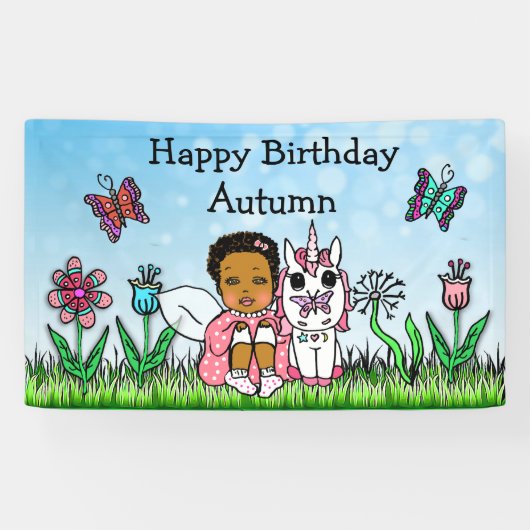 Happy Birthday Banner Unicorn und Fairy (Horizontal)