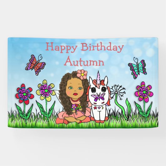 Happy Birthday Banner Unicorn und Fairy (Horizontal)