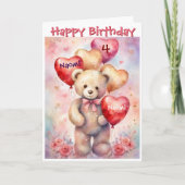 Happy Birthday Bär hinzufügen Mädchen Name & Alter Karte (Vorderseite)