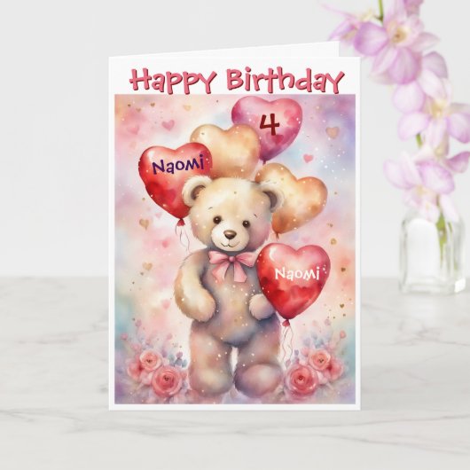 Happy Birthday Bär hinzufügen Mädchen Name & Alter Karte (Orchidee)