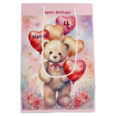 Happy Birthday Bären Name & Alter hinzufügen Mittlere Geschenktüte (Rückseite)