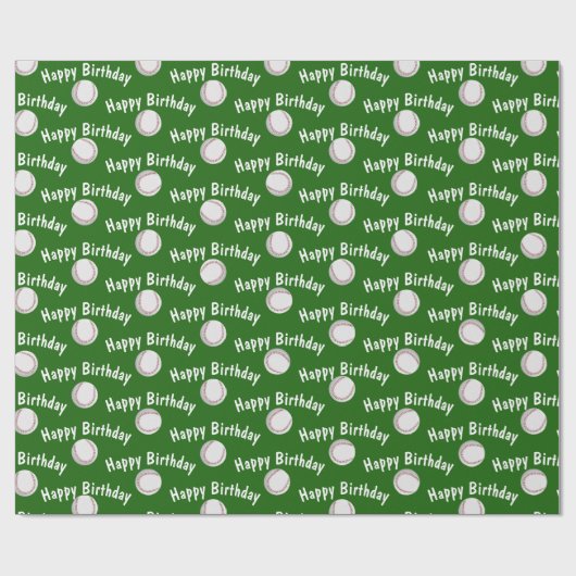 Happy Birthday Baseballs auf Green Geschenkpapier (Flach)