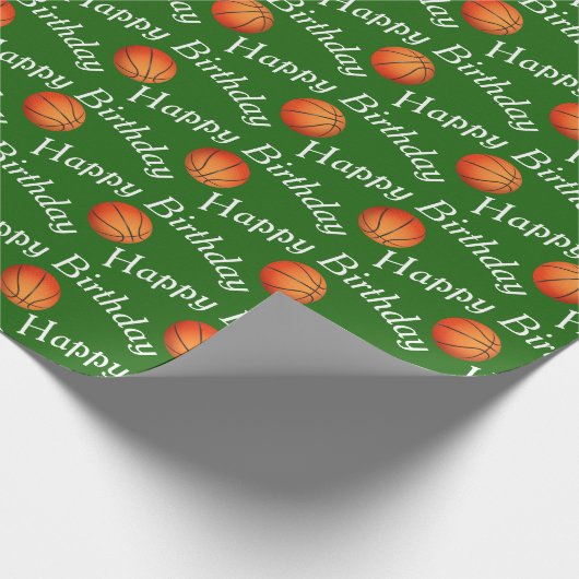 Happy Birthday Basketballs auf Grün Geschenkpapier (Ecke)