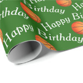 Happy Birthday Basketballs auf Grün Geschenkpapier (Rolleneckpunkt)
