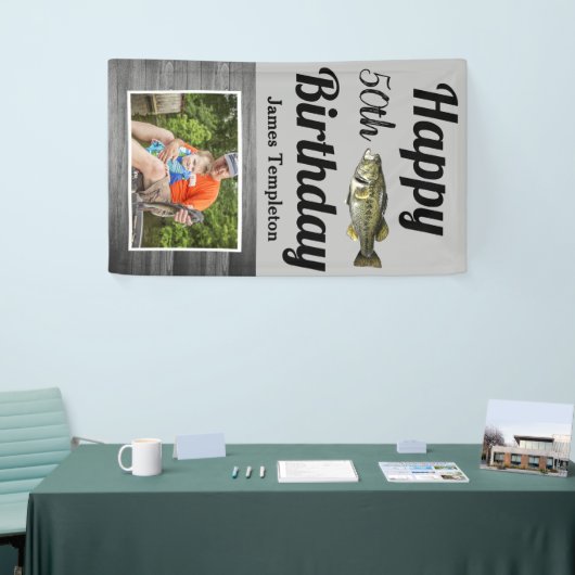 Happy Birthday Bass Fishing Foto Name Vater Banner (Messeveranstaltung)