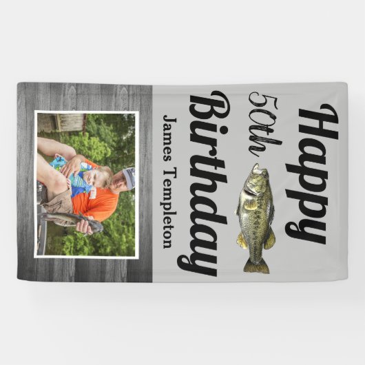 Happy Birthday Bass Fishing Foto Name Vater Banner (Horizontal)