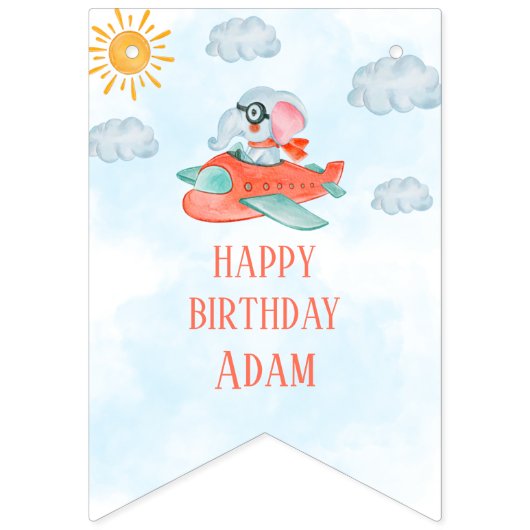 Happy Birthday Bbuntflagge Elefant Pilot Party Wimpelkette (Erste Fahne)