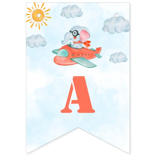 Happy Birthday Bbuntflagge Elefant Pilot Party Wimpelkette (Dritte Fahne)