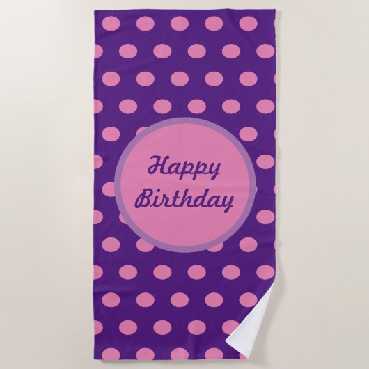 Happy Birthday Beach Handtuch (Lila & pink) (Vorderseite)
