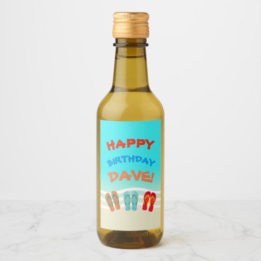 Happy Birthday Beach Party Custom Weinetikett (Vorderseite)