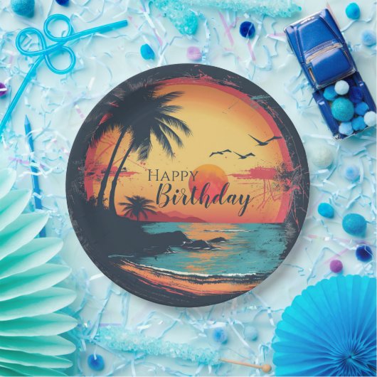 Happy Birthday Beach Retro Thema Pappteller (Party)