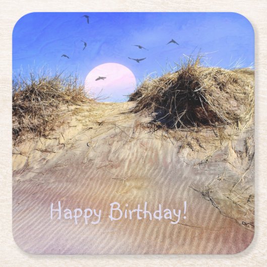 Happy Birthday Beach Sunrise Paper Untersetzer (Vorderseite)