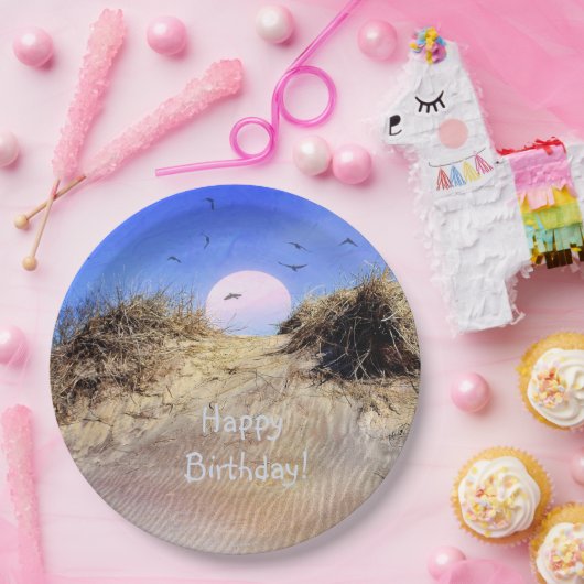 Happy Birthday Beach Sunrise Pappteller (Party)