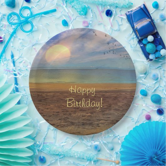 Happy Birthday Beach Sunset Pappteller (Party)