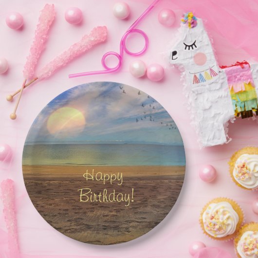 Happy Birthday Beach Sunset Pappteller (Party)