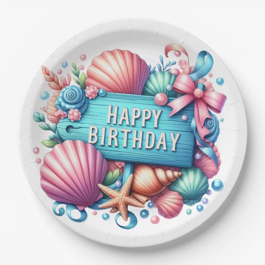 Happy Birthday Beach Tropical Theme Pappteller (Vorderseite)