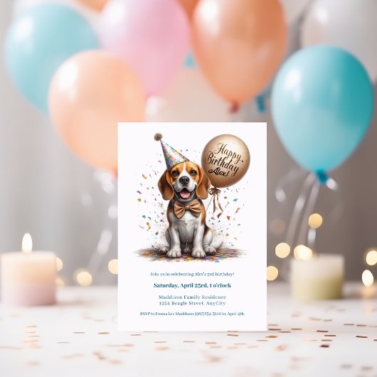 Happy Birthday Beagle Dog Ballon Custom Einladung
