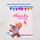 Happy Birthday Bear Einladung (Vorne/Hinten)