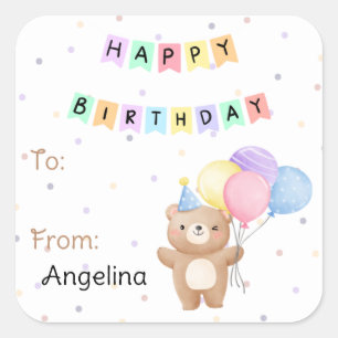 Happy Birthday Bear Gift Label   Aufkleber   Tag