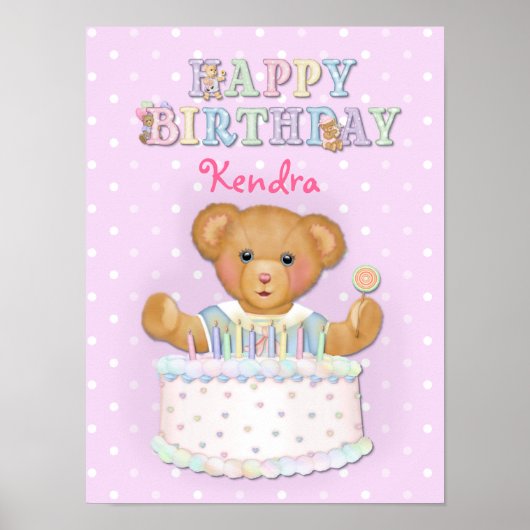 Happy Birthday Bear Girl - Anpassen Poster (Vorne)
