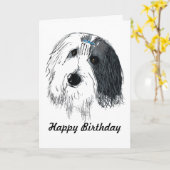 Happy Birthday Bearded Collie Card Karte (Gelbe Blume)