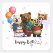 Happy Birthday Bears & Panda Sticker (Vorderseite)