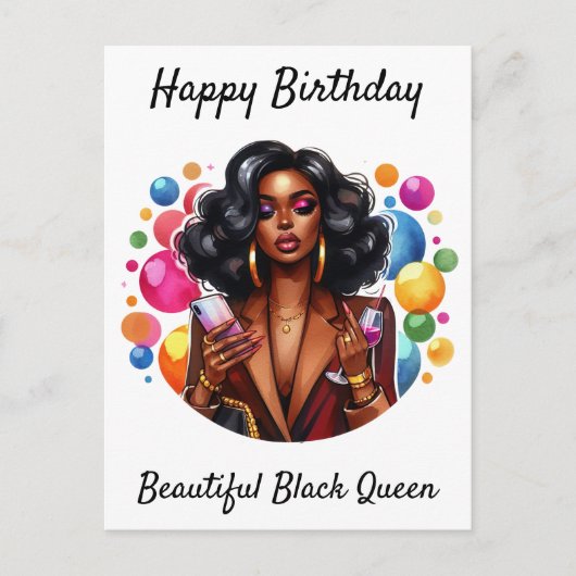 Happy Birthday Beautiful Black Queen Melanin Sista Postkarte (Vorderseite)
