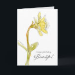 Happy Birthday Beautiful Friend Daffodil Blume Karte<br><div class="desc">Alles Gute zum Geburtstag Schöne Grußkarte für eine besondere Freundin, die ihren Geburtstag wirklich aufhellen kann (die keine Liebe hat, schön genannt zu werden :), die mit einem Single dicken Hand mit grauer Tinte dekoriert und mit Aquarell auf einem knusprigen weißen Hintergrund gemalt wird. Im Inneren wird eine weitere dunkle...</div>