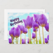 Happy Birthday Beautiful Lila Tulips Postkarte (Vorne/Hinten)