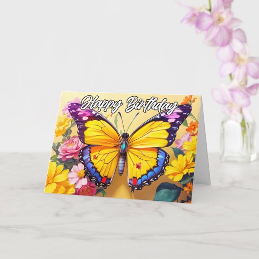 Happy Birthday Beautiful Spring Butterfly Design Karte (Orchidee)