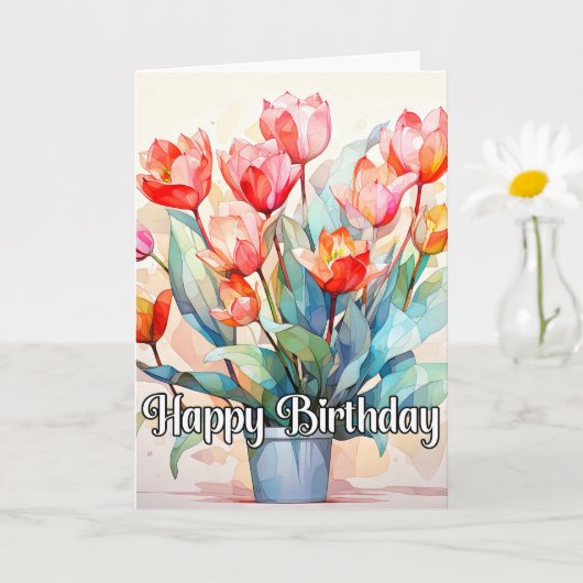 Happy Birthday Beautiful Tulip Blume Karte (Kleine Pflanze)