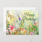 Happy Birthday Beautiful Watercolor Garden Blume Postkarte (Vorne/Hinten)