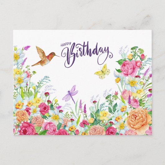 Happy Birthday Beautiful Watercolor Garden Blume Postkarte (Vorderseite)