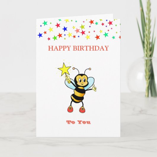 Happy Birthday Bee & Stars Card Karte (Vorderseite)