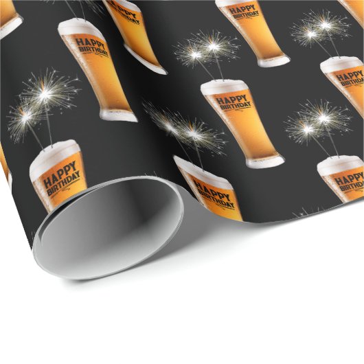 Happy Birthday Beer mit Sparklern Geschenkpapier (Rolleneckpunkt)