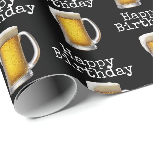 Happy Birthday Beer Tasse auf Black Geschenkpapier (Rolleneckpunkt)