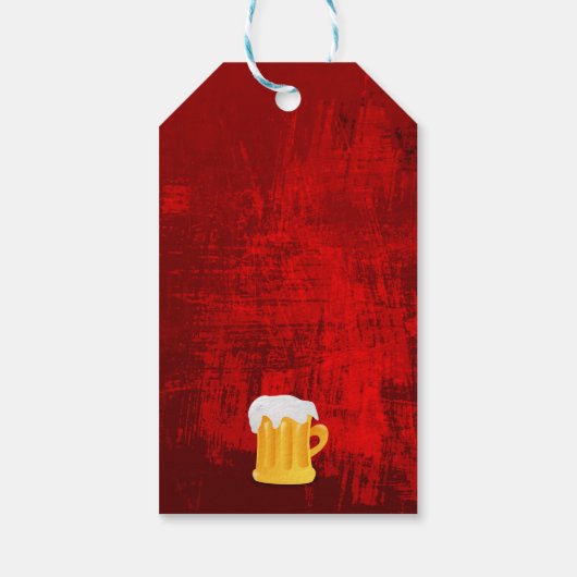 Happy Birthday Beer Tasse auf Rustikal Rot Abstrak Geschenkanhänger (Rückseite)