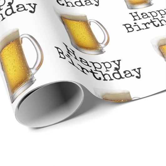 Happy Birthday Beer Tasse auf Weiß Geschenkpapier (Rolleneckpunkt)