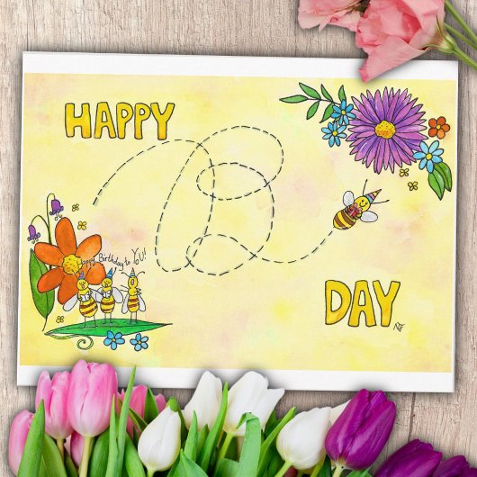 Happy Birthday Bees Postcard von Nicole Janes Postkarte
