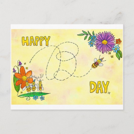 Happy Birthday Bees Postcard von Nicole Janes Postkarte (Vorderseite)