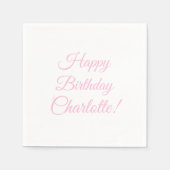 Happy Birthday benutzerdefinierte rosa Skriptname Serviette (Vorderseite)