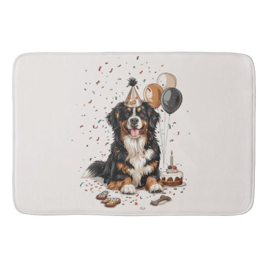 Happy Birthday Bernese Mountain Dog Badematte (Vorderseite)