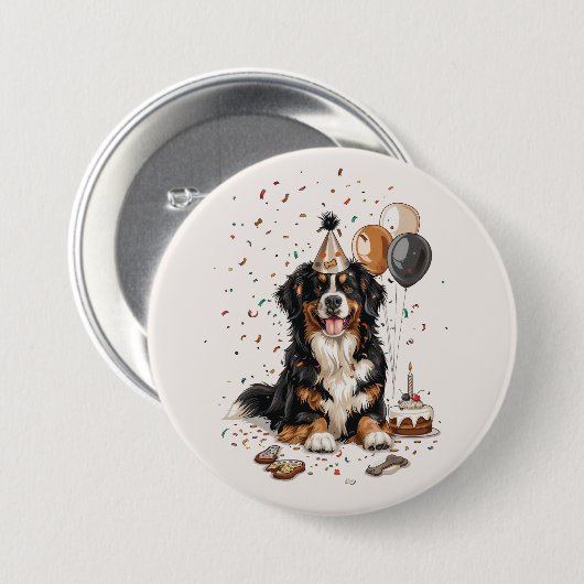 Happy Birthday Bernese Mountain Dog Button (Vorne & Hinten)
